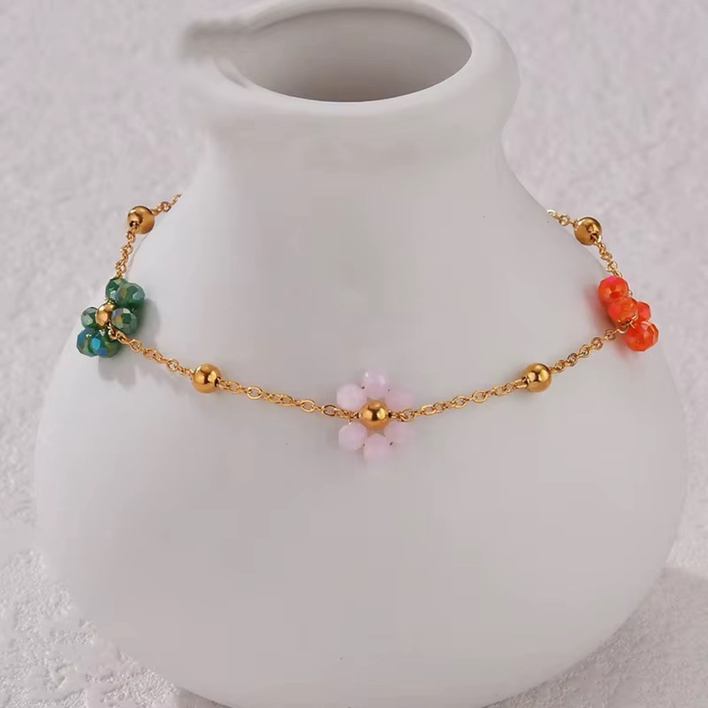 18K Gold Plated Colorful Flower Charms Bracelet - Picture 2 of 10